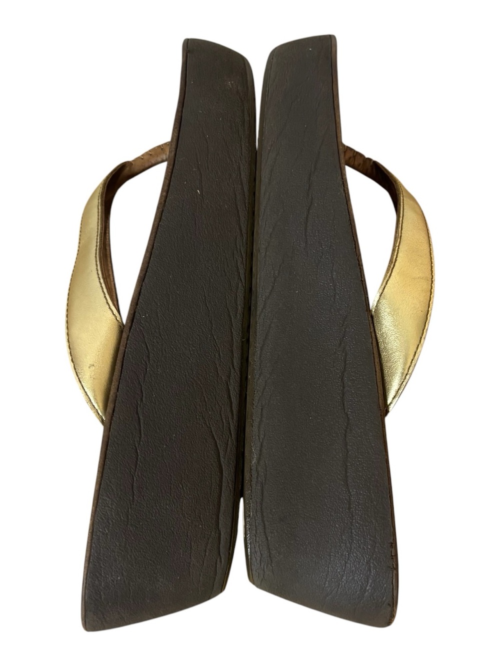 Olukai wedge heels sandals thong gold leather size 9. - Picture 7 of 8